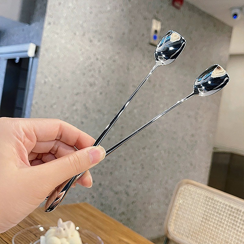 Ice Pick Pick - ステンレス鋼の長い柄の攪拌スプーン、創造的なアイスクリームのデザートスクープ、韓国のカクテルコーヒーティーの混合スプーン、食器、20cm