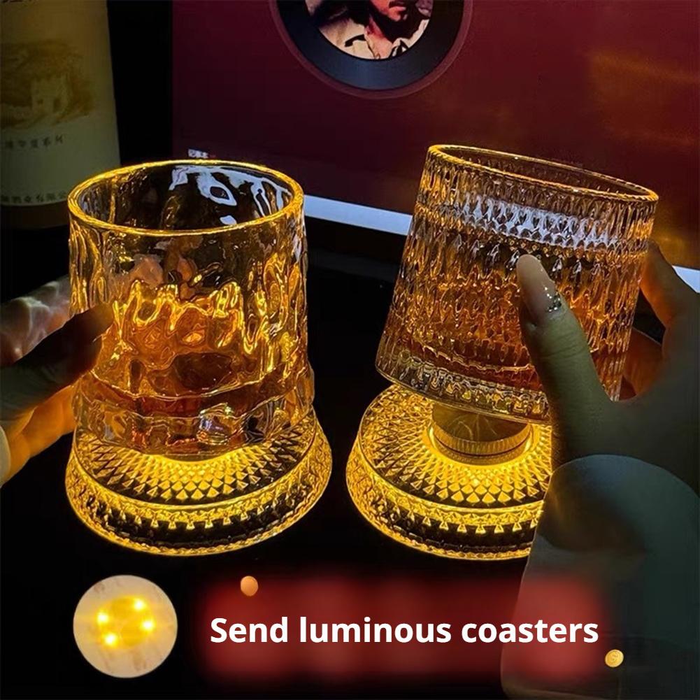 Highball Glass Set - ウイスキーグラス回転式ウイスキーグラス、ガラスベース付き360度回転クリスタルラムグラス、カクテルパーティー用