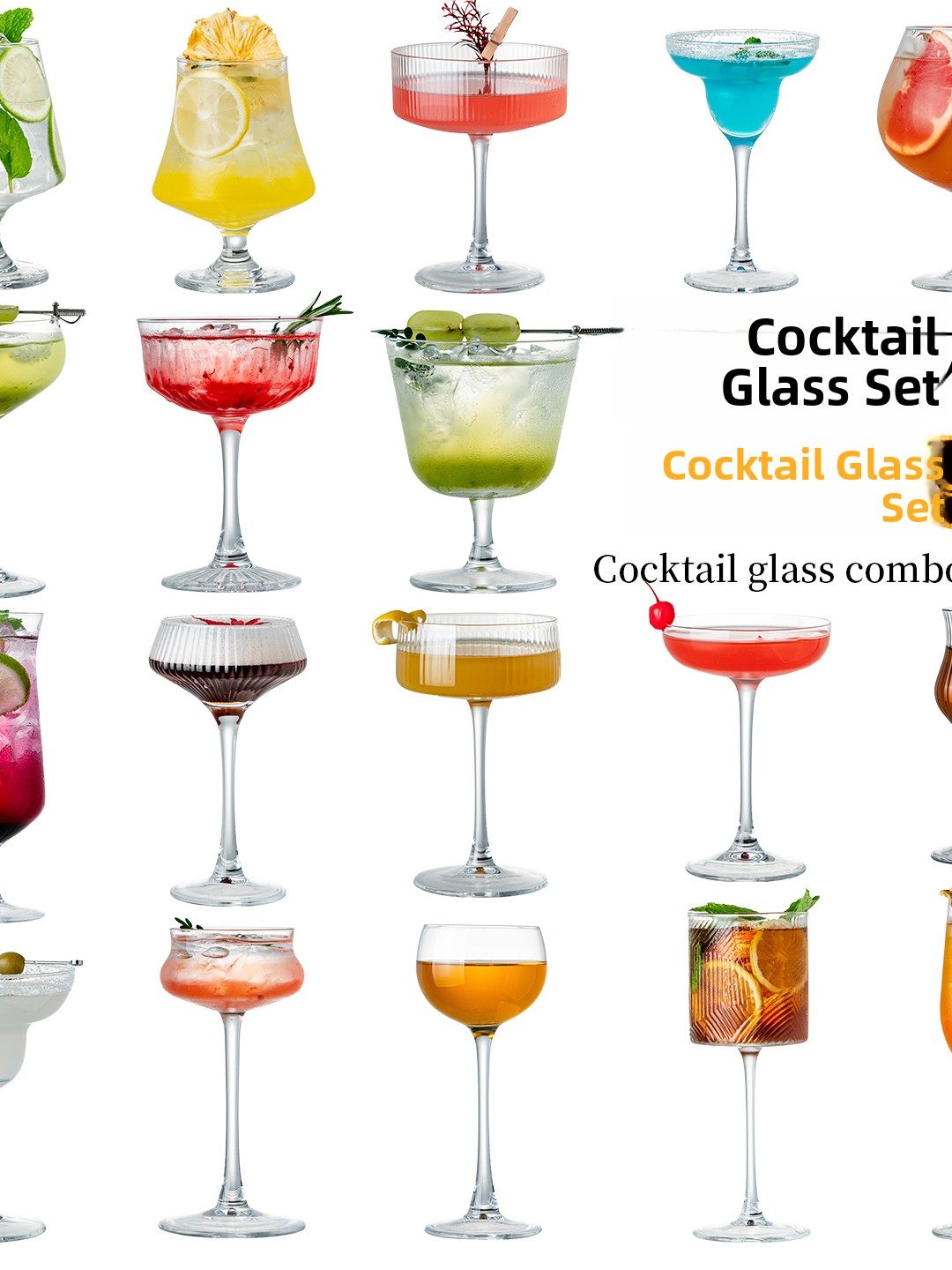 Highball Glass Set - プレミアムクリスタルガラスカクテルセット ヴィンテージバー ハイボール マルガリータタワーグラス デュアルハンドメイドクラフト 純色