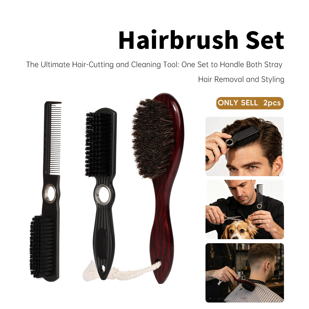 Home Barber - プロ仕様の2-in-1コーム＆ブラシセット2個。ヘアカット用、ムダ毛除去用。男性用ひげやもみあげのスタイリングに。サロンや家庭でのグルーミングに最適。