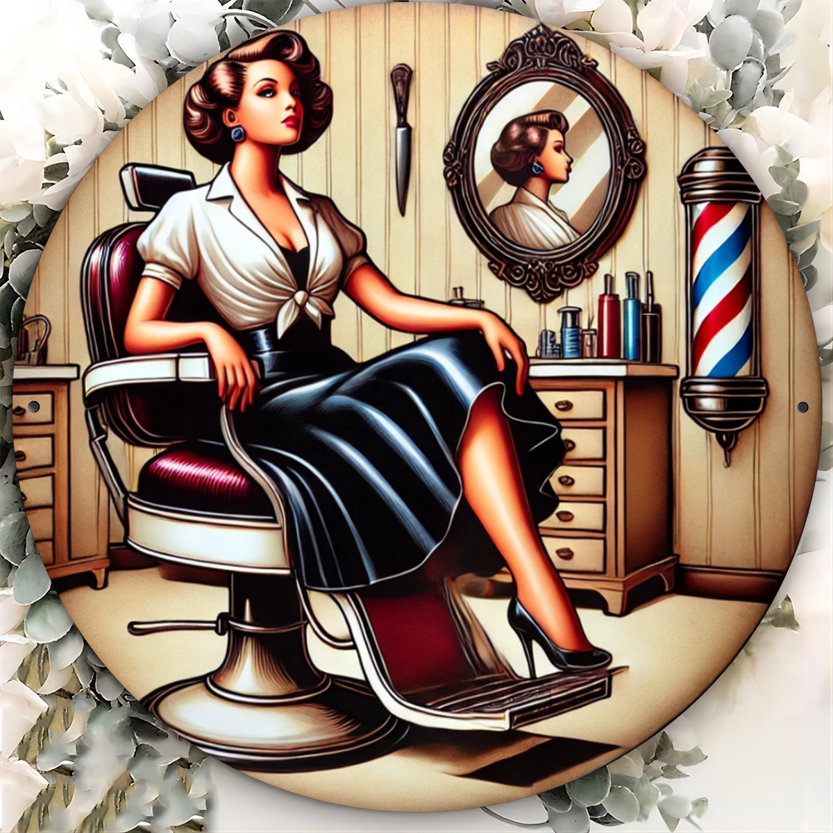 ヴィンテージ理髪店メタルサイン1枚、穴あけ済みの鉄製丸型ウォ - Home Barber のレビューと価格