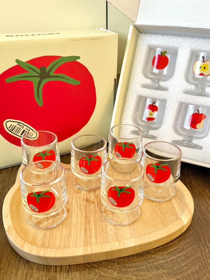 かわいいトマト柄のハイボールグラスセット。韓国風の漫画デザイ - Highball Glass Set のレビューと価格