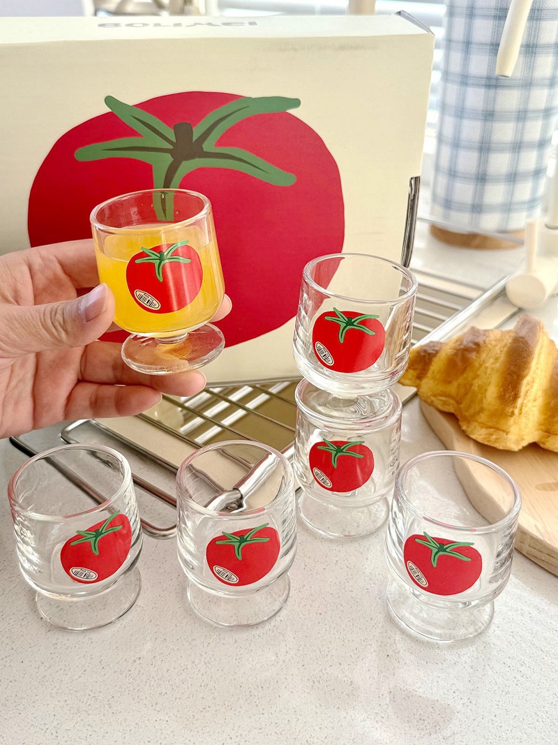 かわいいトマト柄のハイボールグラスセット。韓国風の漫画デザイ - Highball Glass Set のレビューと価格