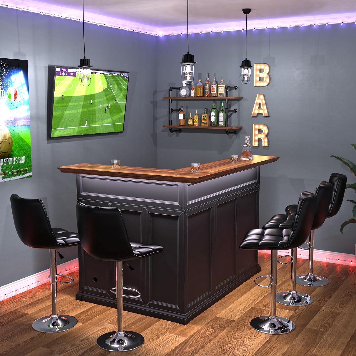 L字型ホームバーキャビネット（冷蔵庫スペース付き）、大型地下 - Home Bar Setup のレビューと価格